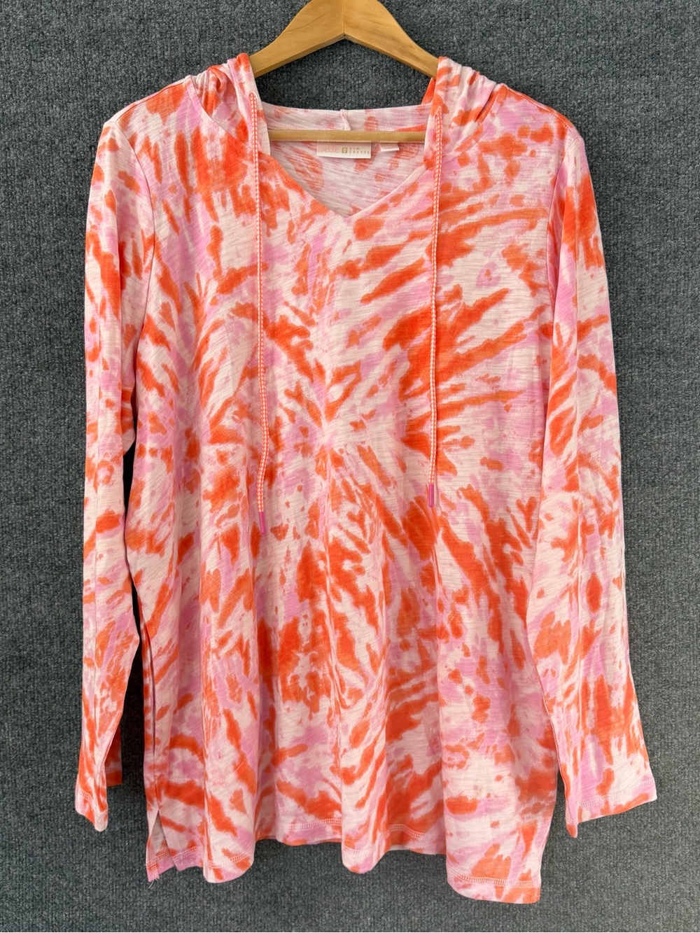 Belle Kim Gravel Womens Tie Dye Hoodie Size 1X Pink Orange Long Sleeve Beach